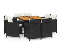 vidaXL Salon de jardin 9 pièces avec coussins Poly rotin noir