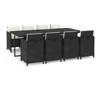vidaXL Salon de jardin 9 pièces avec coussins Poly rotin noir