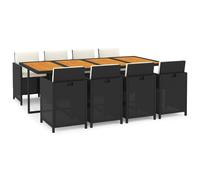 vidaXL Salon de jardin 9 pièces avec coussins Poly rotin noir