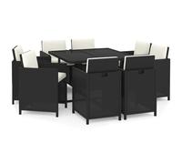 vidaXL Salon de jardin 9 pièces avec coussins Poly rotin noir