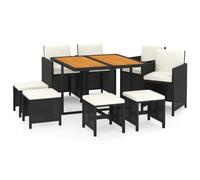 vidaXL Salon de jardin 9 pièces Poly rotin avec coussins Noir