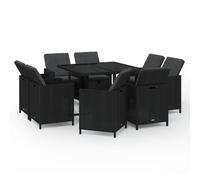 vidaXL Salon de jardin 9 pièces avec coussins Poly rotin noir