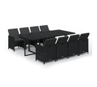 vidaXL Salon de jardin 9 pièces avec coussins Poly rotin noir