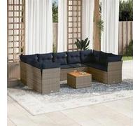 vidaXL Ensemble de salon de jardin 10 pièces avec coussins Gris Poly Rattan