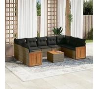 vidaXL Ensemble de salon de jardin 10 pièces avec coussins Gris Poly Rattan