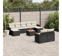 vidaXL Ensemble de 10 canapés de jardin en poly rotin noir avec coussins