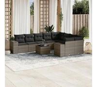 vidaXL Ensemble de salon de jardin 10 pièces Poly Rattan (résine tressée) avec coussins Gris