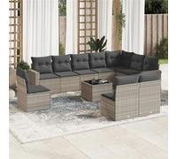 vidaXL Ensemble de salon de jardin 11 pièces avec coussins gris clair Poly rotin