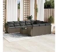 vidaXL Ensemble de salon de jardin 11 pièces avec coussins gris clair Poly rotin