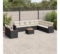 vidaXL Ensemble de salon de jardin 11 pièces – poly rotin noir avec coussins