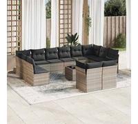 vidaXL Ensemble de 13 canapés de jardin avec coussins Poly rotin Gris clair