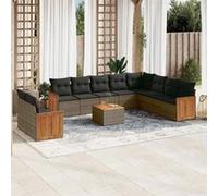 vidaXL Ensemble de salon de jardin 11 pièces avec coussins Gris Poly rotin