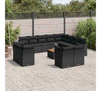 vidaXL Ensemble de 13 canapés de jardin avec coussins – poly rotin – Noir
