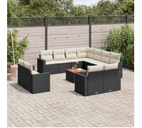 vidaXL Ensemble de 13 canapés de jardin avec coussins noir poly rotin