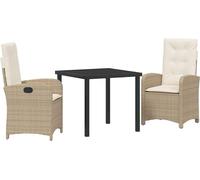 vidaXL Salon de jardin avec coussins 3 pcs Beige Poly-Rattan