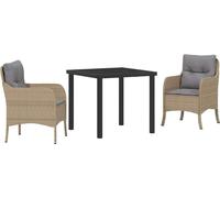 vidaXL Salon de jardin avec coussins 3 pcs Beige Poly-Rattan