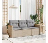 vidaXL Ensemble de salon de jardin 3 pièces avec coussins Poly Rattan Beige