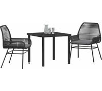 vidaXL Salon de jardin avec coussins 3 pcs noir Poly-Rattan