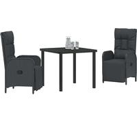 vidaXL Salon de jardin avec coussins 3 pcs noir Poly-Rattan