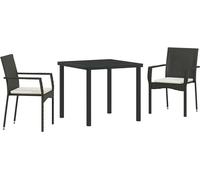 vidaXL Salon de jardin avec coussins 3 pcs noir Poly-Rattan