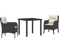vidaXL Salon de jardin avec coussins 3 pcs noir Poly-Rattan