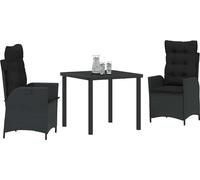 vidaXL Salon de jardin avec coussins 3 pcs noir Poly-Rattan