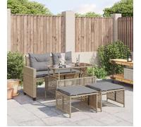 vidaXL – Ensemble de salon de jardin 4 pièces en poly rotin beige avec coussins et verre