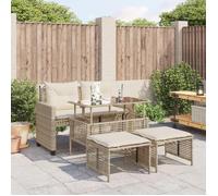 vidaXL Ensemble de salon de jardin 4 pièces avec coussins Beige Poly rotin verre