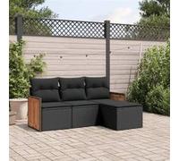 vidaXL Ensemble de salon de jardin 4 pièces avec coussins noir poly rotin