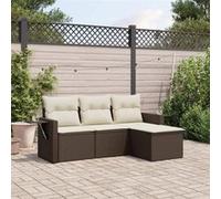 vidaXL Ensemble de salon de jardin 4 pièces avec coussins Marron Poly Rattan