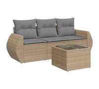 vidaXL Salon de Jardin avec Coussins 4 pcs, Canapés de Terrasse, Ensemble de Meubles de Patio, Mobilier d'Extérieur, Beige Résine Tressée