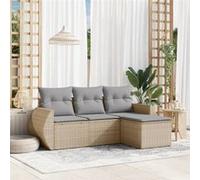 vidaXL Ensemble de salon de jardin 4 pièces avec coussins Beige Poly Rattan