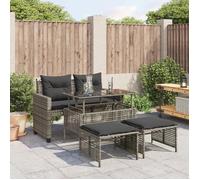 vidaXL Ensemble de salon de jardin 4 pièces gris poly rotin avec coussins et plateau verre
