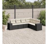 vidaXL Ensemble de salon de jardin 6 pièces en poly rotin avec coussins - Noir