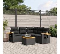 vidaXL Ensemble de salon de jardin 6 pièces avec coussins noir poly rotin