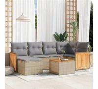 vidaXL Ensemble de salon de jardin 7 pièces avec coussins Beige Poly Rattan