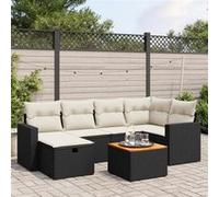 vidaXL Ensemble de salon de jardin 7 pièces avec coussins noir poly rotin