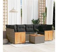 vidaXL Ensemble de salon de jardin 7 pièces avec coussins Gris Poly rotin