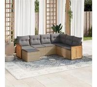 vidaXL Ensemble de salon de jardin 7 pièces en Poly Rattan avec coussins Beige