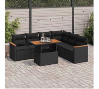 vidaXL Salon de jardin avec coussins 7 pcs noir résine tressée acacia 3327492