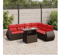 vidaXL Salon de jardin avec coussins 7pcs marron résine tressée acacia 3326655