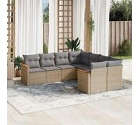 vidaXL Ensemble de jardin canapé 8 pièces avec coussins Beige Poly Rattan