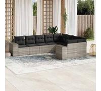 vidaXL Ensemble de salon de jardin 9 pièces avec coussins Poly rotin Gris clair