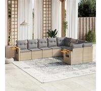 vidaXL Ensemble de salon de jardin 9 pièces avec coussins beige en poly rotin