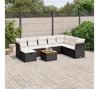 vidaXL Ensemble de salon de jardin 9 pièces avec coussins noir poly rotin