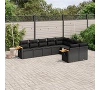 vidaXL Ensemble de salon de jardin 9 pièces avec coussins noir poly rotin