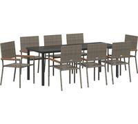 vidaXL Salon de jardin avec coussins 9 pcs Gris Poly-Rotin