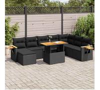 vidaXL Salon de jardin avec coussins 9 pcs noir résine tressée acacia 3327632