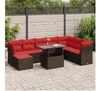 vidaXL Salon de jardin avec coussins 9pcs marron résine tressée acacia 3326215