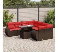 vidaXL Salon de jardin avec coussins 9pcs marron résine tressée acacia 3326615